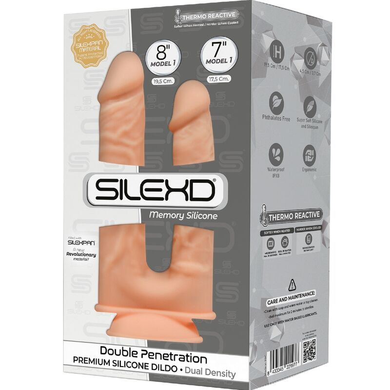 SILEXD - MODELO 1 PÊNIS REALISTA DUPLA PENETRACION PREMIUM SILEXPAN SILICONE 17.5 / 19.5 CM - Sexshoptuga  Sexshoptuga 