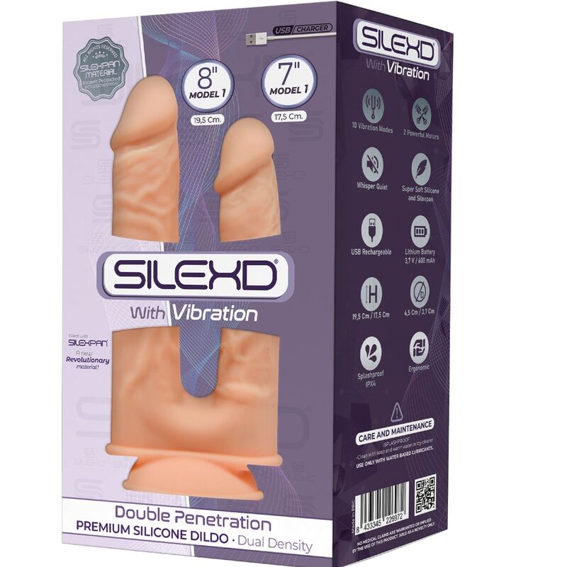 SILEXD - MODELO 1 VIBRADOR DE PÊNIS REALISTA DUPLA PENETRAÇÃO PREMIUM SILEXPAN SILICONE 17.5 / 19.5 CM - Sexshoptuga 