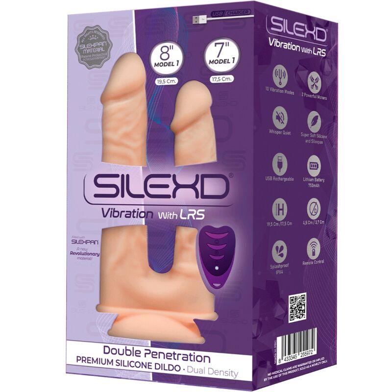 SILEXD - MODELO 1 VIBRADOR DE DUPLA PENETRAÇÃO DE PÊNIS REALISTA PREMIUM SILEXPAN CONTROLE REMOTO DE SILICONE 17.5 / 19.5 CM - Sexshoptuga 