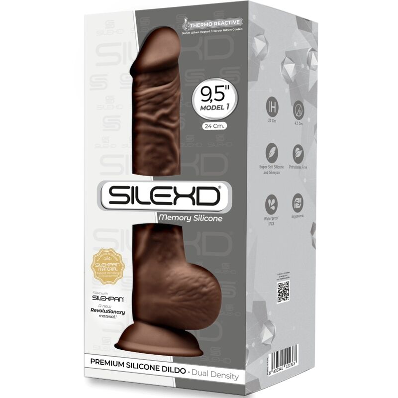 SILEXD - MODELO 1 PÊNIS REALÍSTICO PREMIUM SILEXPAN SILICONE CASTANHO 24 CM - Sexshoptuga 