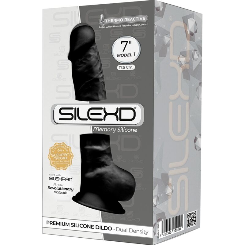 SILEXD - MODELO 1 PÊNIS REALÍSTICO PREMIUM SILEXPAN SILICONE PRETO 17.5 CM - Sexshoptuga 