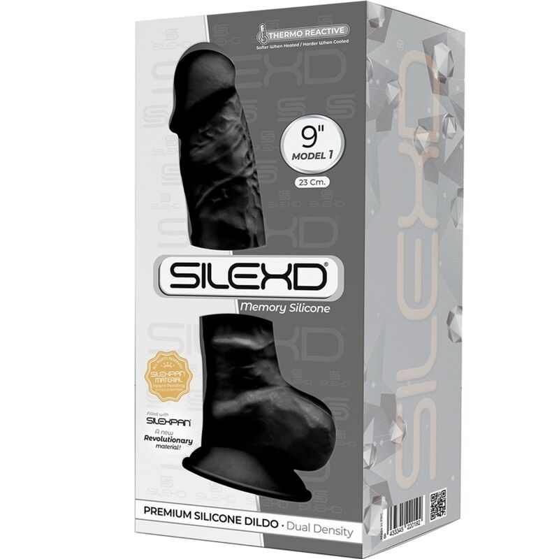 SILEXD - MODELO 1 PÊNIS REALÍSTICO PREMIUM SILEXPAN SILICONE PRETO 23 CM - Sexshoptuga 