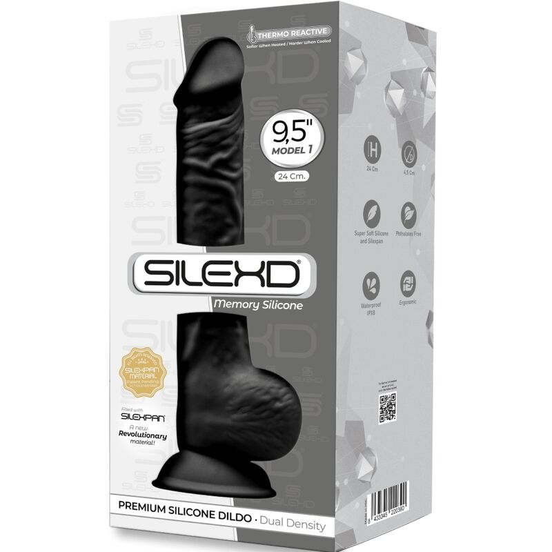 SILEXD - MODELO 1 PÊNIS REALÍSTICO PREMIUM SILEXPAN SILICONE PRETO 24 CM - Sexshoptuga 