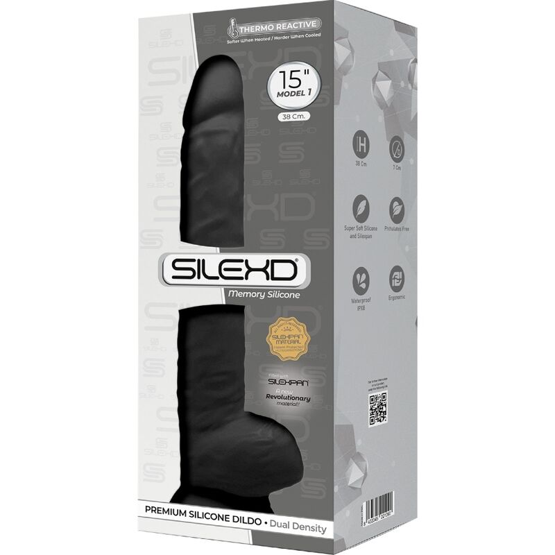 SILEXD - MODELO 1 PÊNIS REALÍSTICO PREMIUM SILEXPAN SILICONE PRETO 38 CM - Sexshoptuga 