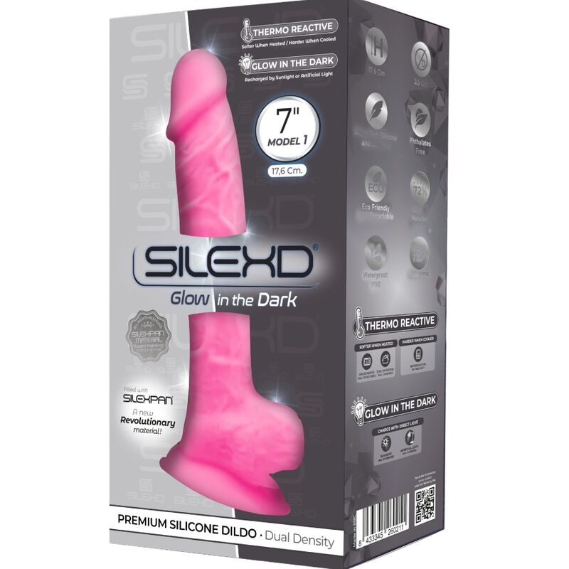 SILEXD - MODELO 1 PÊNIS REALISTA PREMIUM SILICONE SILEXPAN ROSA FLUORESCENTE 17.5 CM - Sexshoptuga 