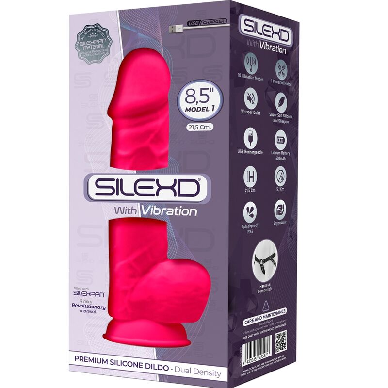 SILEXD - MODELO 1 VIBRADOR DE PÊNIS REALÍSTICO SILICONE PREMIUM SILEXPAN FÚCSIA 21.5 CM - Sexshoptuga 