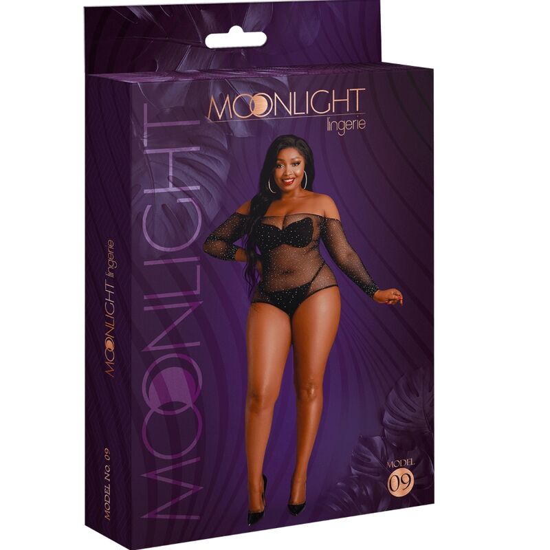 MOONLIGHT - MODELO 9 BODY MANGA COMPRIDA PRETO BRILHANTE PLUS SIZE - Sexshoptuga 