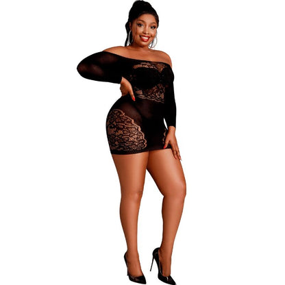 MOONLIGHT - MODELO 7 VESTIDO MANGA COMPRIDA PRETO PLUS SIZE - Sexshoptuga 