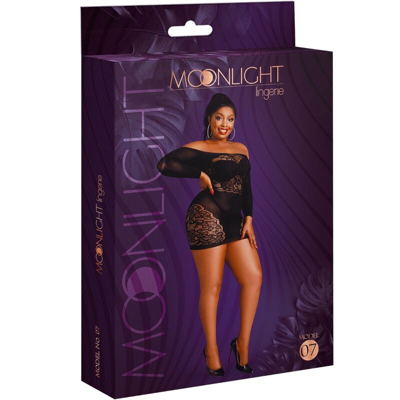 MOONLIGHT - MODELO 7 VESTIDO MANGA COMPRIDA PRETO PLUS SIZE - Sexshoptuga 