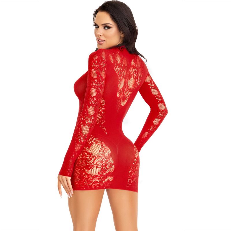 LEG AVENUE - MINI VESTIDO COM RENDA MANGA COMPRIDA VERMELHO - Sexshoptuga 