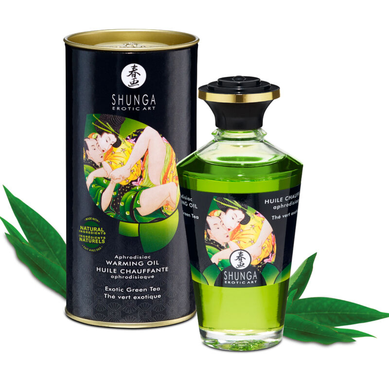 SHUNGA - ÓLEO DE MASSAGEM COM EFEITO CALOR DE CHÁ VERDE ORGÂNICO 100 ML - Sexshoptuga Sexshoptuga 