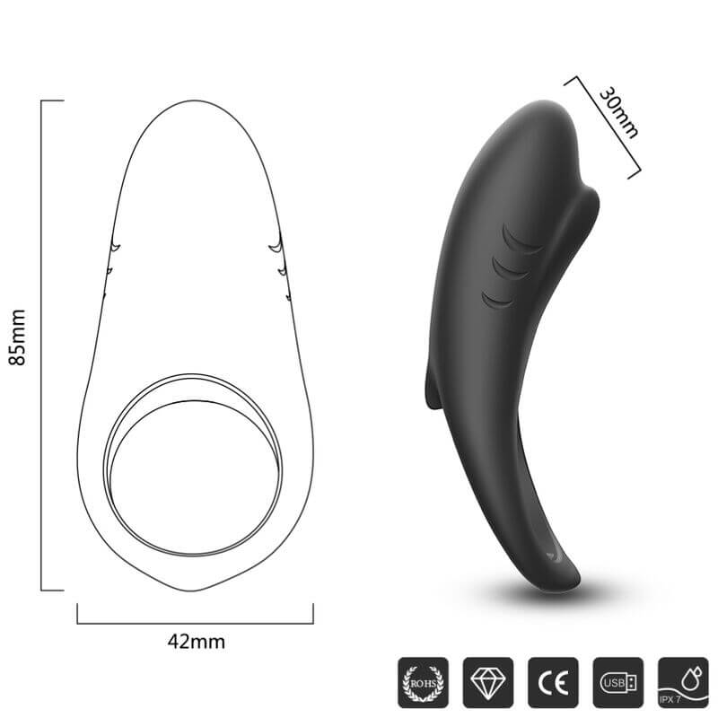 ARMONY - ANEL VIBRADOR SHARK PARA CASAIS CONTROLE REMOTO PRETO Sexshoptuga 