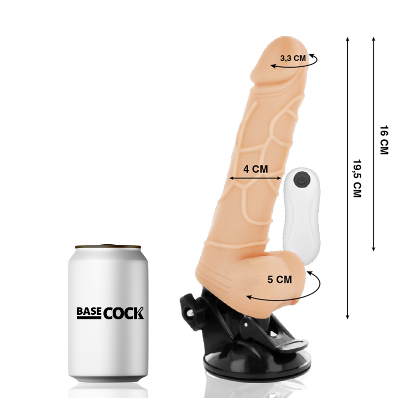 BASECOCK - VIBRADOR REALISTA CONTROLE REMOTO NATURAL COM TESTÍCULOS 19.5 CM -O- 4 CM - Sexshoptuga 