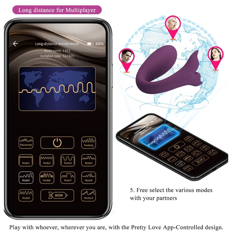 PRETTY LOVE - JAYLEEN VIBRADOR APP CONTROLE REMOTO ROXO - Sexshoptuga  Sexshoptuga 