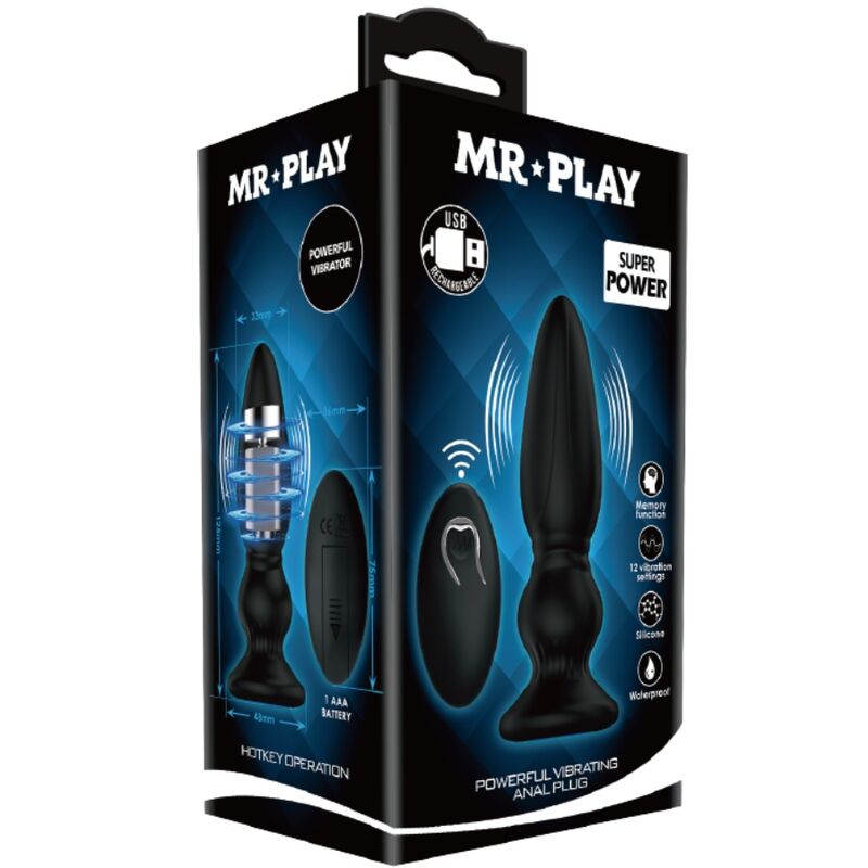 MR PLAY - PLUGUE ANAL DE CONTROLE REMOTO VIBRADOR PODEROSO PRETO - Sexshoptuga  Sexshoptuga 