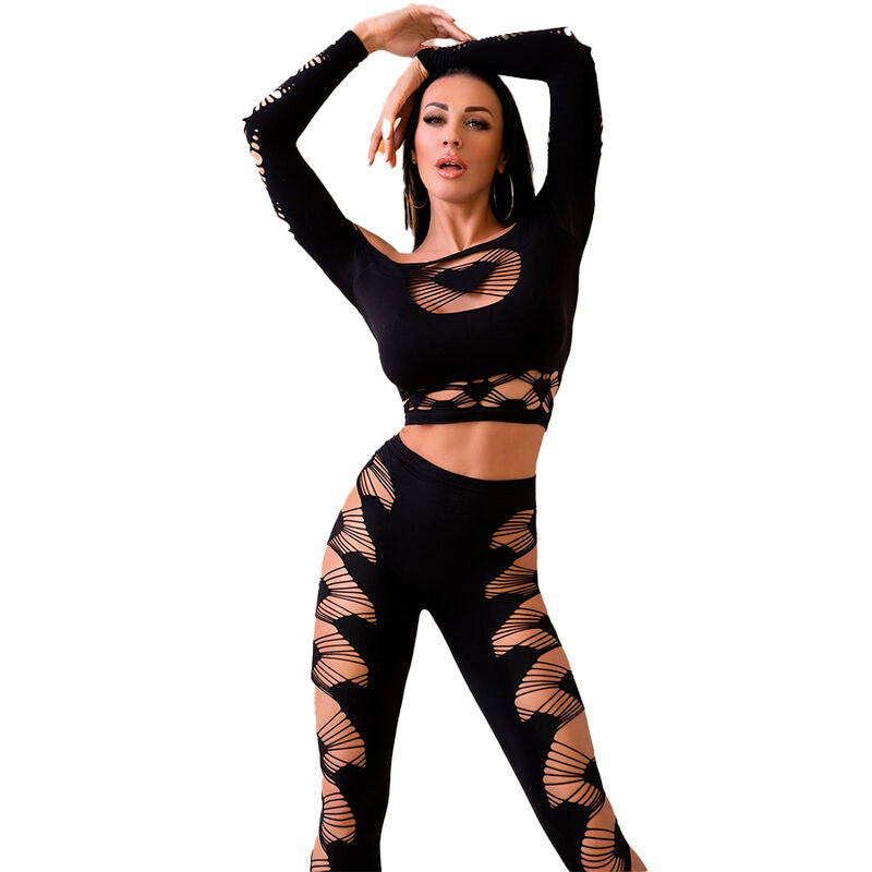 CHILIROSE - CR 4436 TOP & LEGGINS PRETO S/L - Sexshoptuga  Sexshoptuga 