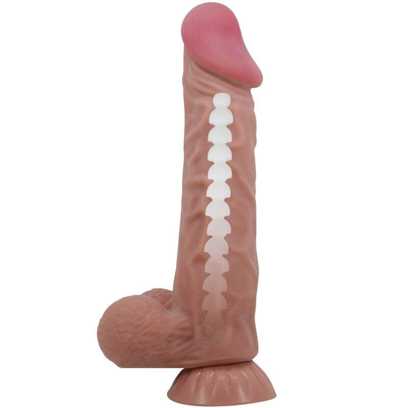 PRETTY LOVE - SÉRIE SLIDING SKIN DILDO REALÍSTICO COM VENTOSA DESLIZANTE PELE MARROM 24 CM - Sexshoptuga 