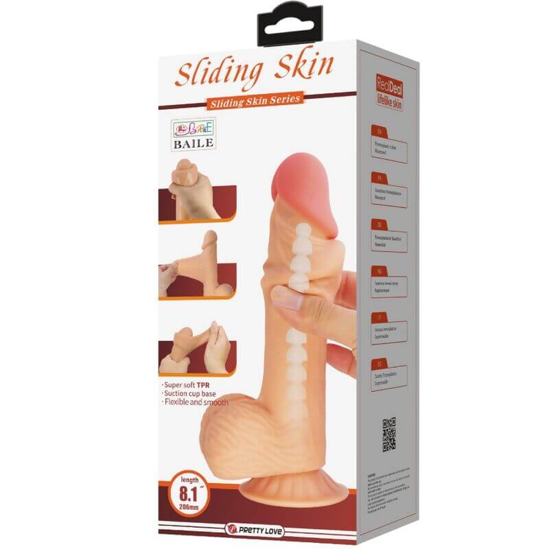 PRETTY LOVE - SÉRIE SLIDING SKIN DILDO REALÍSTICO COM VENTOSA DESLIZANTE PELE 20,6 CM - Sexshoptuga 