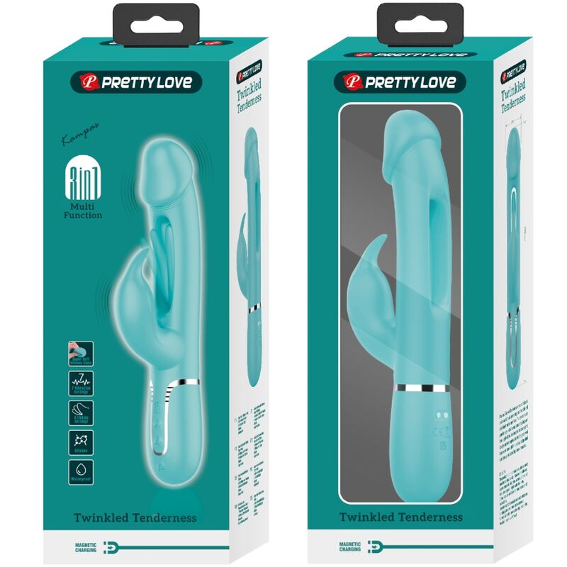 PRETTY LOVE - VIBRADOR COELHO DEJON 3 EM 1 MULTIFUNO AQUA VERDE - Sexshoptuga 