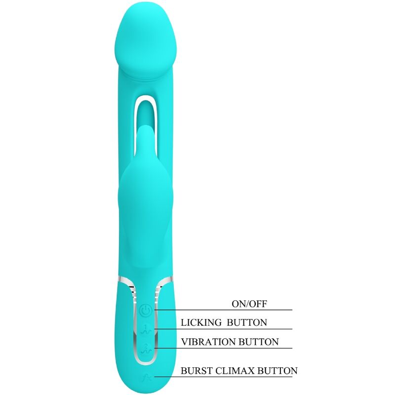 PRETTY LOVE - VIBRADOR COELHO DEJON 3 EM 1 MULTIFUNO AQUA VERDE - Sexshoptuga 