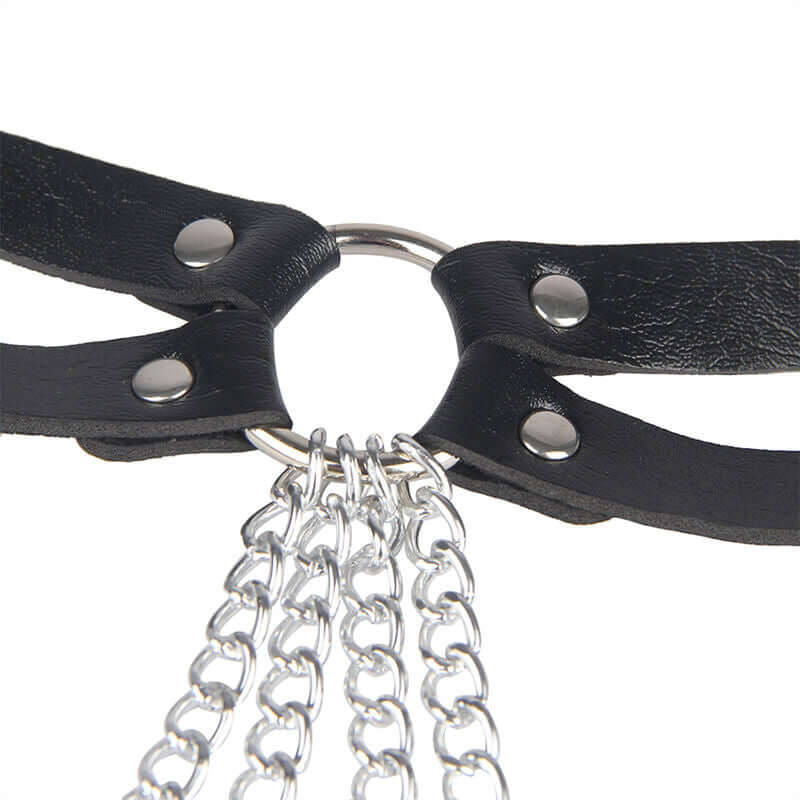 SUBBLIME - BLACK LEATHER RING CHAIN ​​BELT ONE SIZE Sexshoptuga 