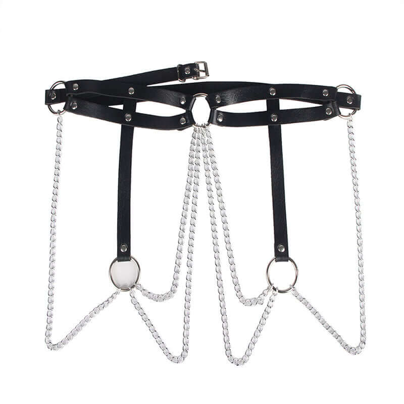 SUBBLIME - BLACK LEATHER RING CHAIN ​​BELT ONE SIZE Sexshoptuga 