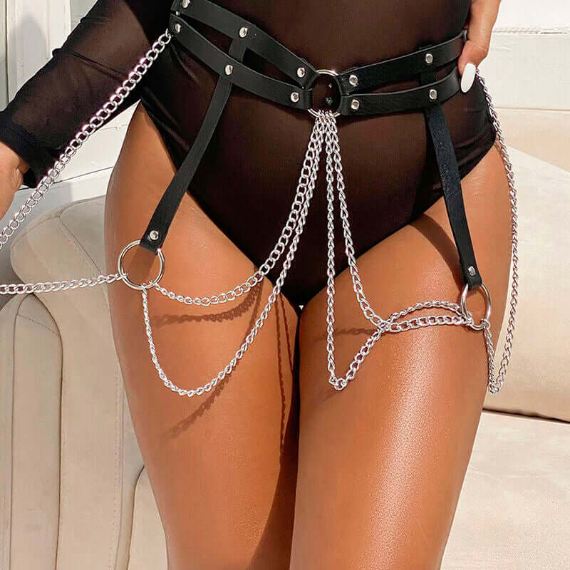 SUBBLIME - BLACK LEATHER RING CHAIN ​​BELT ONE SIZE Sexshoptuga 