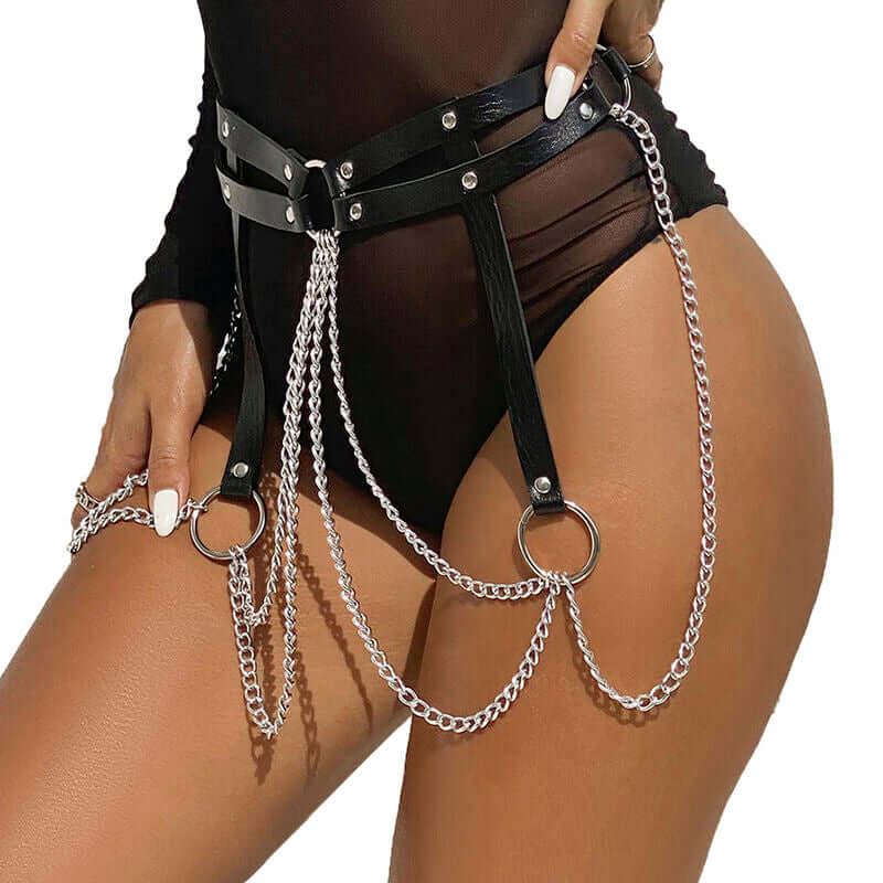 SUBBLIME - BLACK LEATHER RING CHAIN ​​BELT ONE SIZE Sexshoptuga 