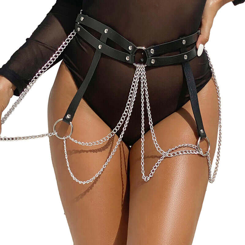 SUBBLIME - BLACK LEATHER RING CHAIN ​​BELT ONE SIZE Sexshoptuga 