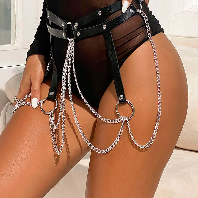 SUBBLIME - BLACK LEATHER RING CHAIN ​​BELT ONE SIZE Sexshoptuga 