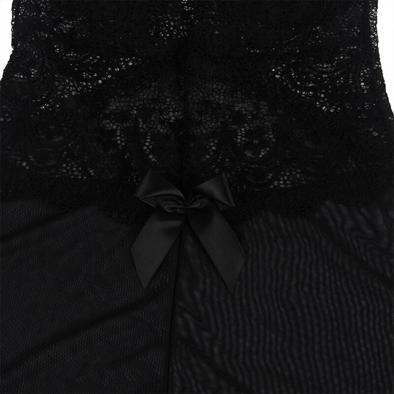 SUBBLIME - BABYDOLL TECIDO DE TULE COM RENDA E DETALHE FLOR PRETO S/M - Sexshoptuga 