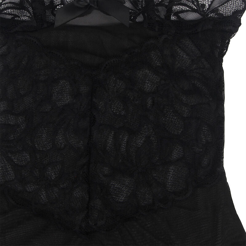 SUBBLIME - BABYDOLL COM ALAS AJUSTVEIS E RENDA TRANSPARENTE ESTAMPADO FLORAL PRETO S/M - Sexshoptuga  Sexshoptuga 