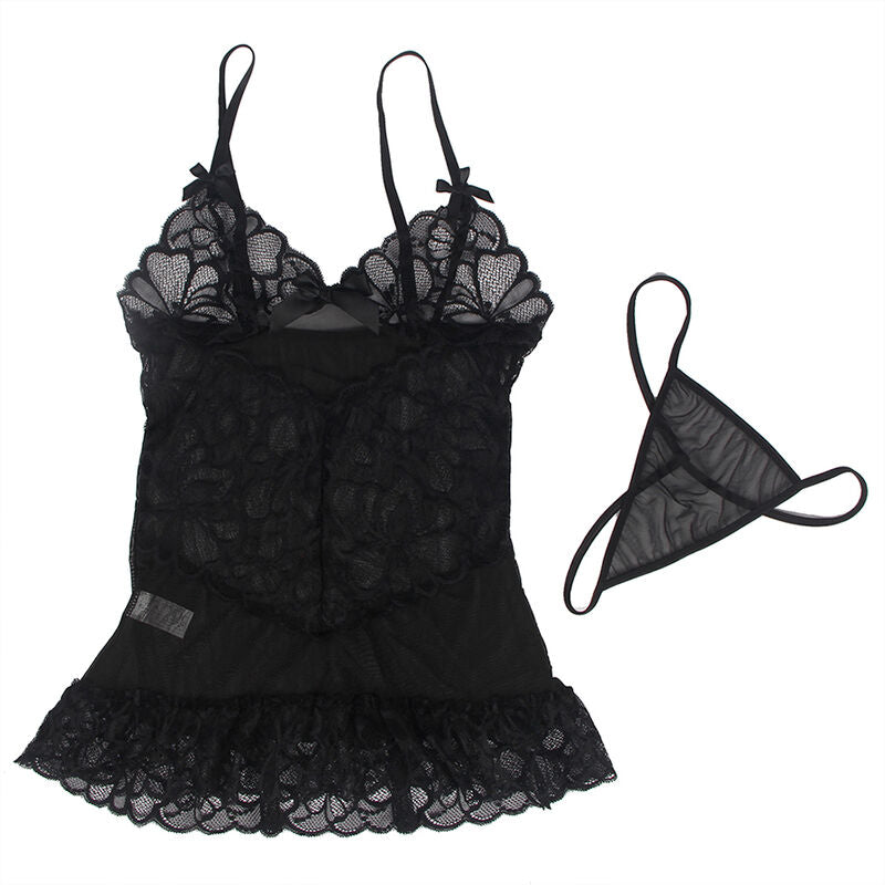 SUBBLIME - BABYDOLL COM ALAS AJUSTVEIS E RENDA TRANSPARENTE ESTAMPADO FLORAL PRETO S/M - Sexshoptuga  Sexshoptuga 