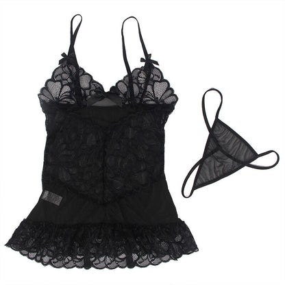 SUBBLIME - BABYDOLL COM ALAS AJUSTVEIS E RENDA TRANSPARENTE ESTAMPADO FLORAL PRETO S/M - Sexshoptuga 