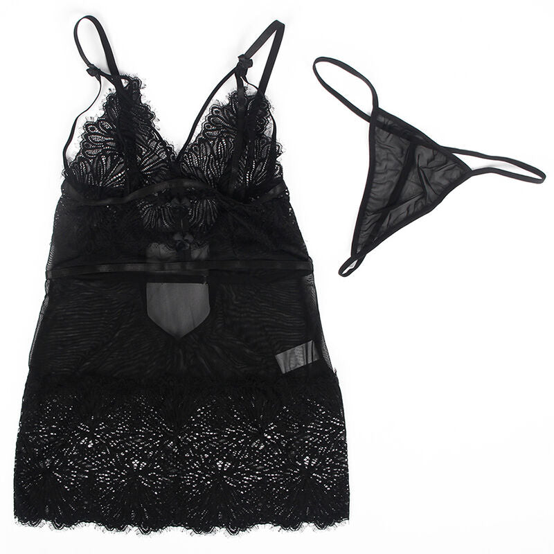 SUBBLIME - BABYDOLL COM ALAS DE RENDA AJUSTVEIS PRETO S/M Sexshoptuga 