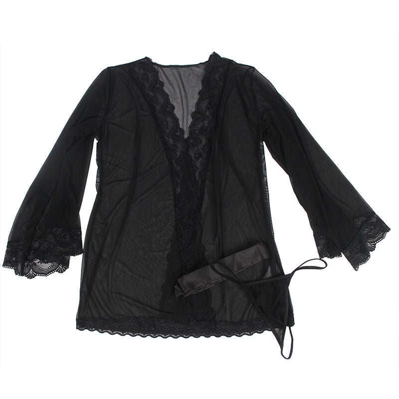 SUBBLIME - BLACK SHEER FABRIC ROBE WITH LACE DETAIL S/M Sexshoptuga 