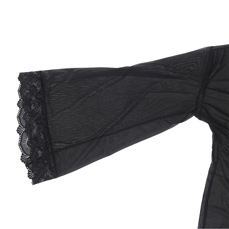 SUBBLIME - BLACK SHEER FABRIC ROBE WITH LACE DETAIL S/M Sexshoptuga 