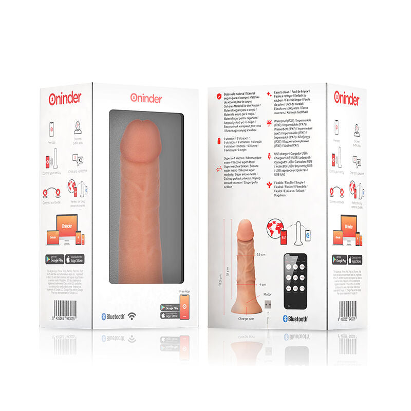 ONINDER - VIBRADOR PEQUENO BOGOTÁ DILDO 9 VELOCIDADES NATURAL 17.5 CM -O- 4 CM - APLICATIVO GRATUITO - Sexshoptuga  Sexshoptuga 