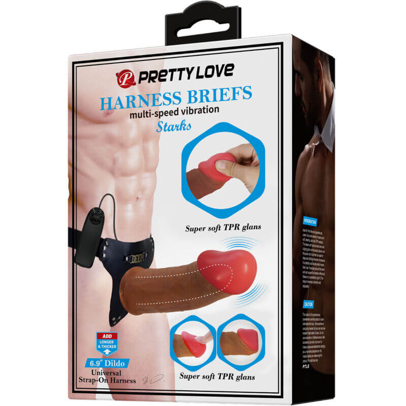 PRETTY LOVE - STARKS CUECAS DE ARNÊS DILDO VIBRAO MULTI-VELOCIDADE 17,5 CM CASTANHO CLARO Sexshoptuga 