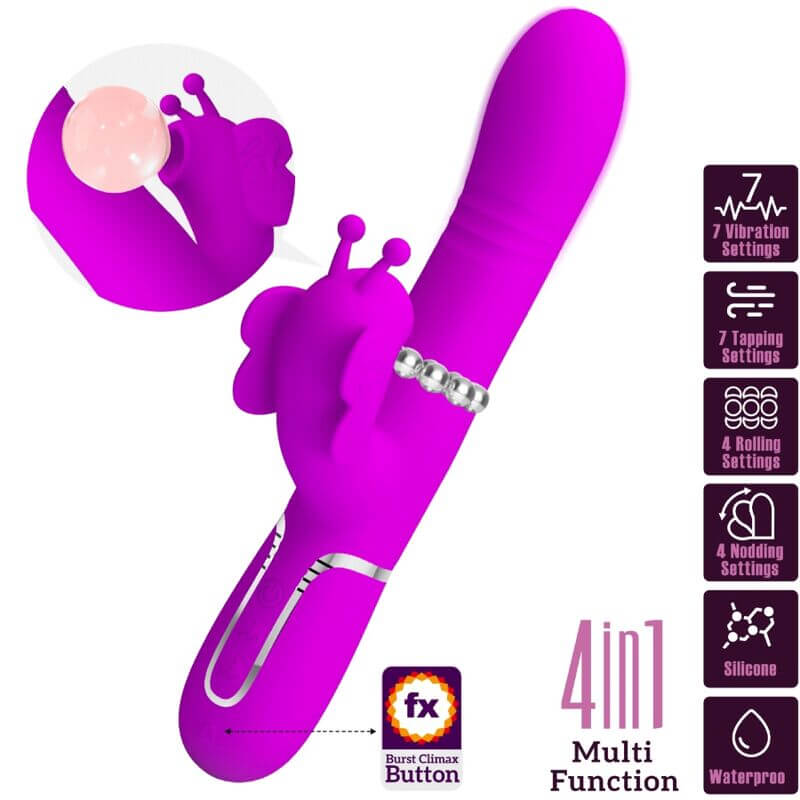 PRETTY LOVE - VIBRADOR COELHO MULTIFUNÇÕES 4 EM 1 BORBOLETE FÚCSIA Sexshoptuga 