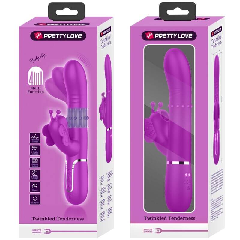 PRETTY LOVE - VIBRADOR COELHO MULTIFUNÇÕES 4 EM 1 BORBOLETE FÚCSIA Sexshoptuga 