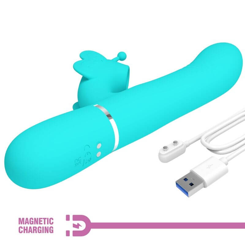 PRETTY LOVE - VIBRADOR COELHO MULTIFUNÇÕES 4 EM 1 BUTTERFLY AQUA VERDE Sexshoptuga 