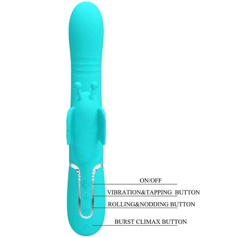 PRETTY LOVE - VIBRADOR COELHO MULTIFUNÇÕES 4 EM 1 BUTTERFLY AQUA VERDE Sexshoptuga 