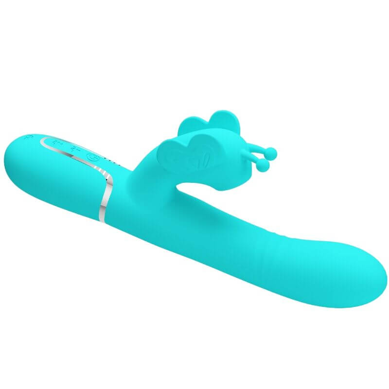 PRETTY LOVE - VIBRADOR COELHO MULTIFUNÇÕES 4 EM 1 BUTTERFLY AQUA VERDE Sexshoptuga 