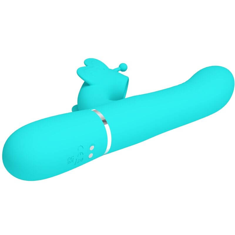 PRETTY LOVE - VIBRADOR COELHO MULTIFUNÇÕES 4 EM 1 BUTTERFLY AQUA VERDE Sexshoptuga 