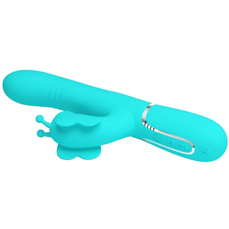 PRETTY LOVE - VIBRADOR COELHO MULTIFUNÇÕES 4 EM 1 BUTTERFLY AQUA VERDE Sexshoptuga 