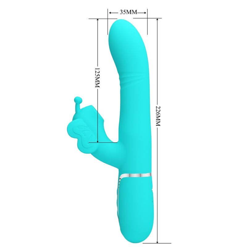 PRETTY LOVE - VIBRADOR COELHO MULTIFUNÇÕES 4 EM 1 BUTTERFLY AQUA VERDE Sexshoptuga 