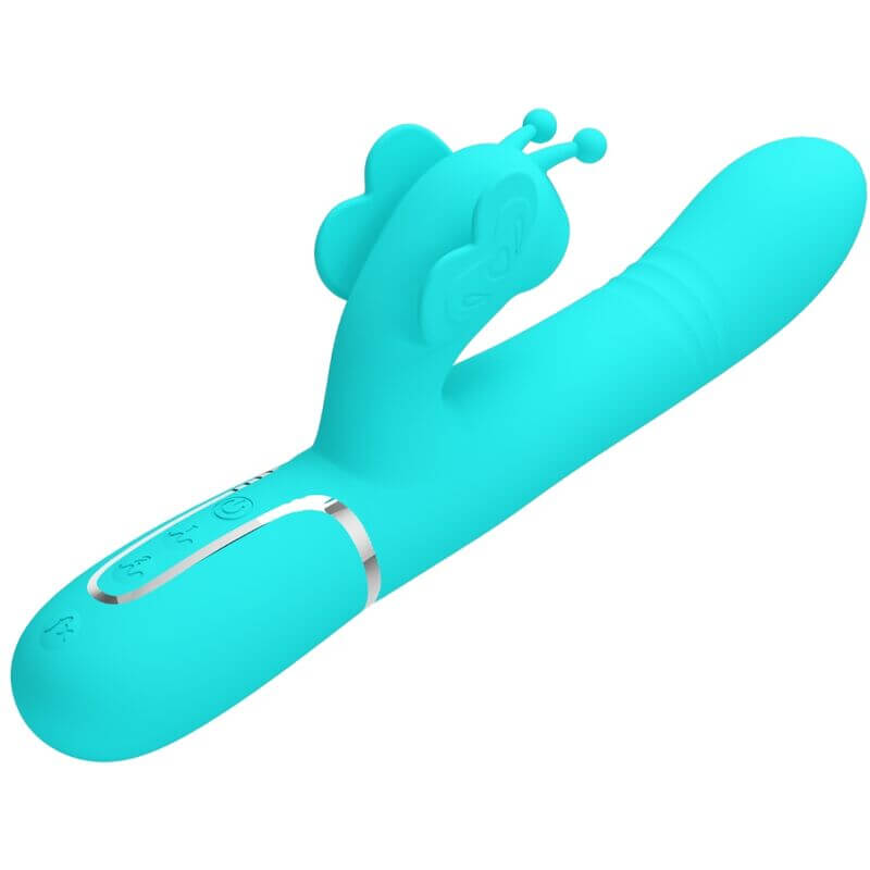 PRETTY LOVE - VIBRADOR COELHO MULTIFUNÇÕES 4 EM 1 BUTTERFLY AQUA VERDE Sexshoptuga 