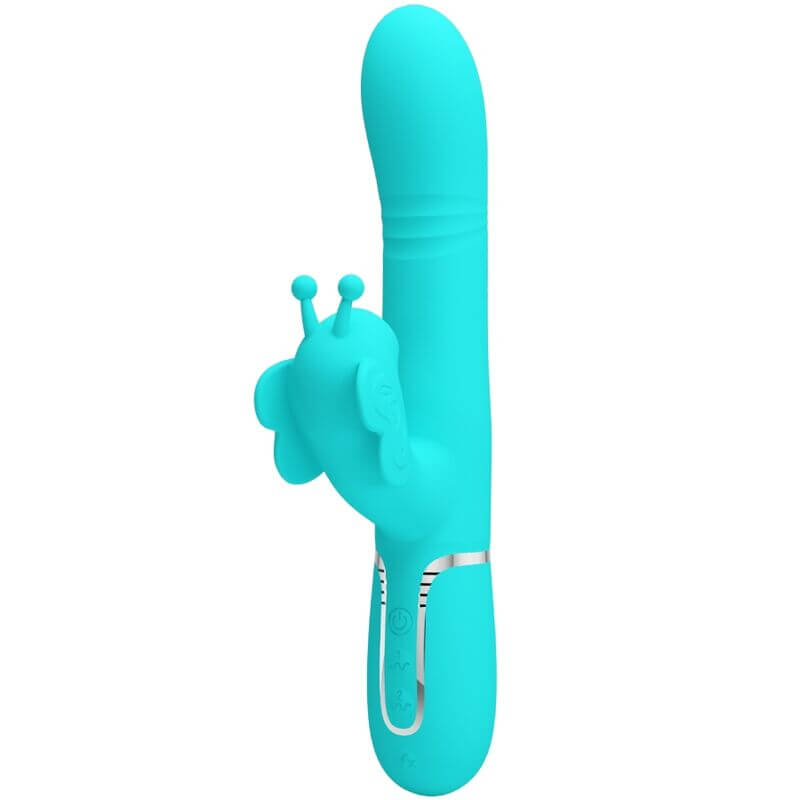 PRETTY LOVE - VIBRADOR COELHO MULTIFUNÇÕES 4 EM 1 BUTTERFLY AQUA VERDE Sexshoptuga 