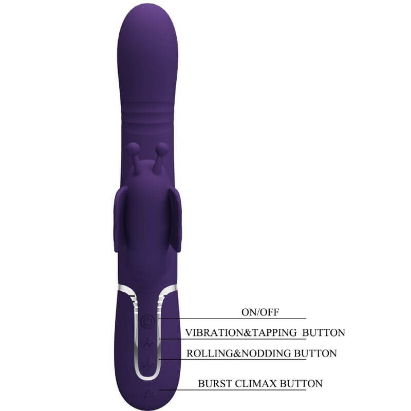 PRETTY LOVE - VIBRADOR COELHO MULTIFUNÇÕES 4 EM 1 BORBOLETA ROXO Sexshoptuga 